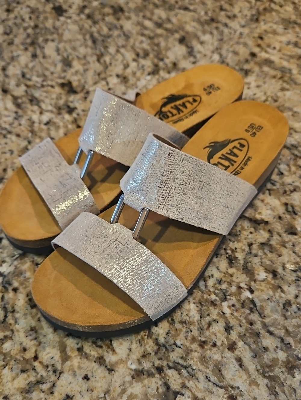 NWOT Plakton Gold Metallic Double-Strap Slide Sandals - Women